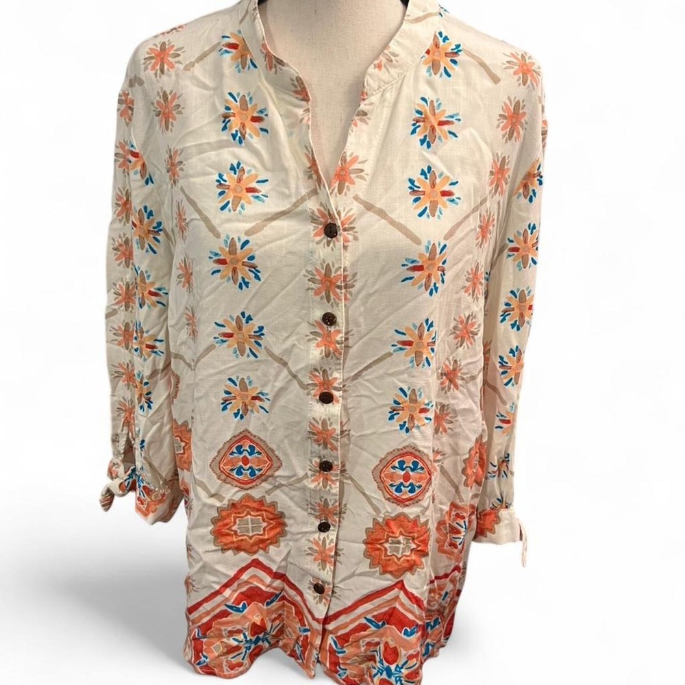 Allison Daley Boho Button-up Lightweight Blouse Women's Large Cottage Granny